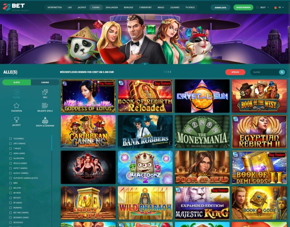 22Bet Casino Spielauswahl
