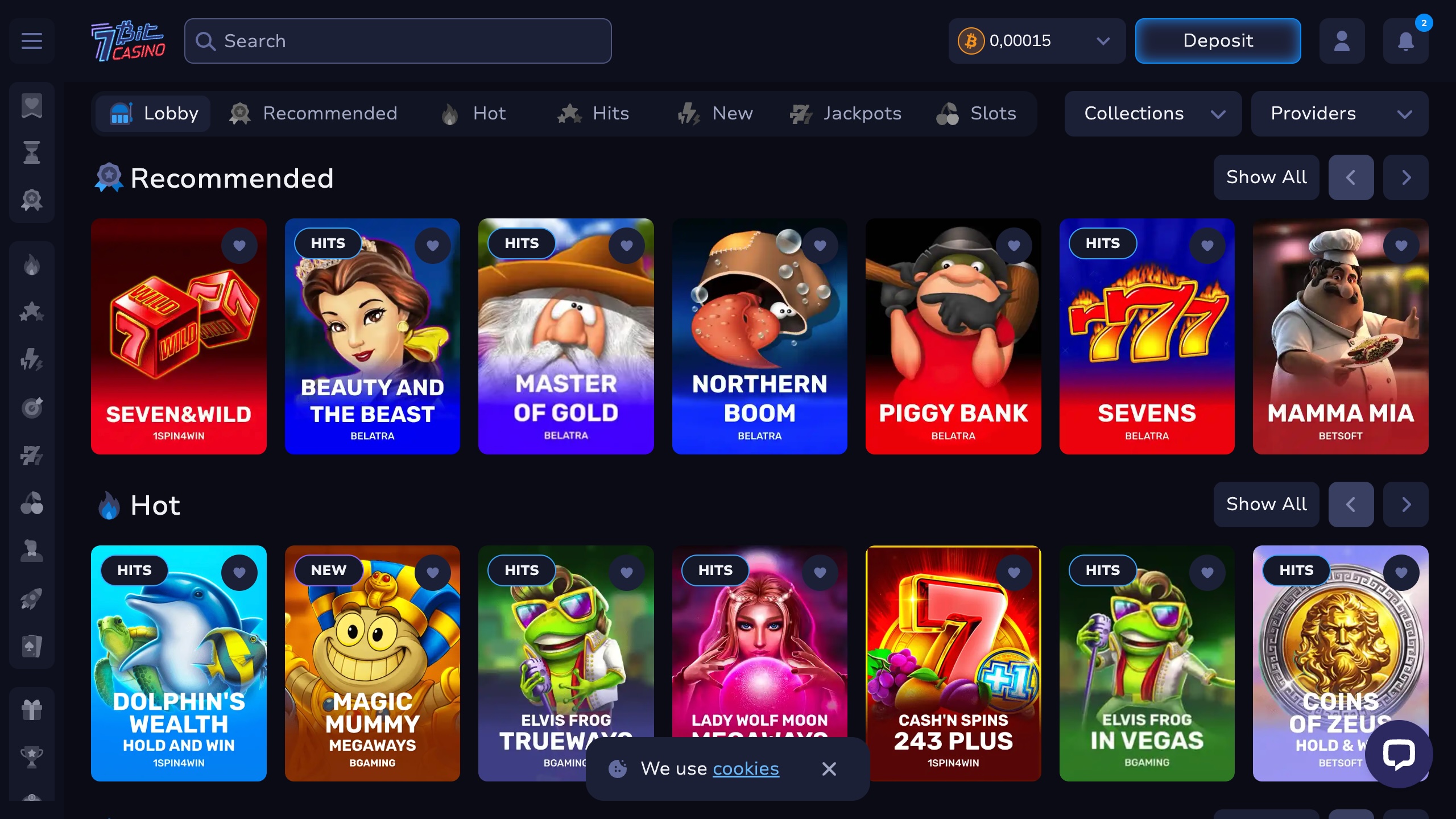 7bit con los juegos más "hot" en su sección de casino.