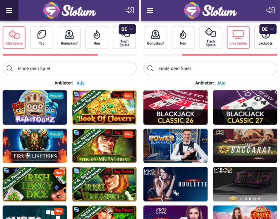 Slotum Mobile View