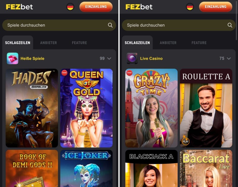Mobile Ansicht Fezbet Casino