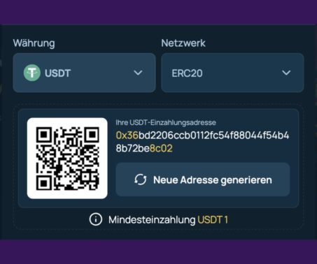 Das Bild zeigt den QR Coder zum Senden der Einzahlung bei FortuneJack DE