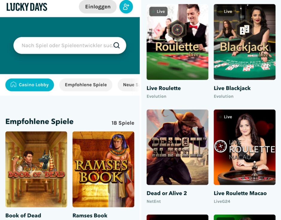 Mobile Ansicht Lucky Days Casino