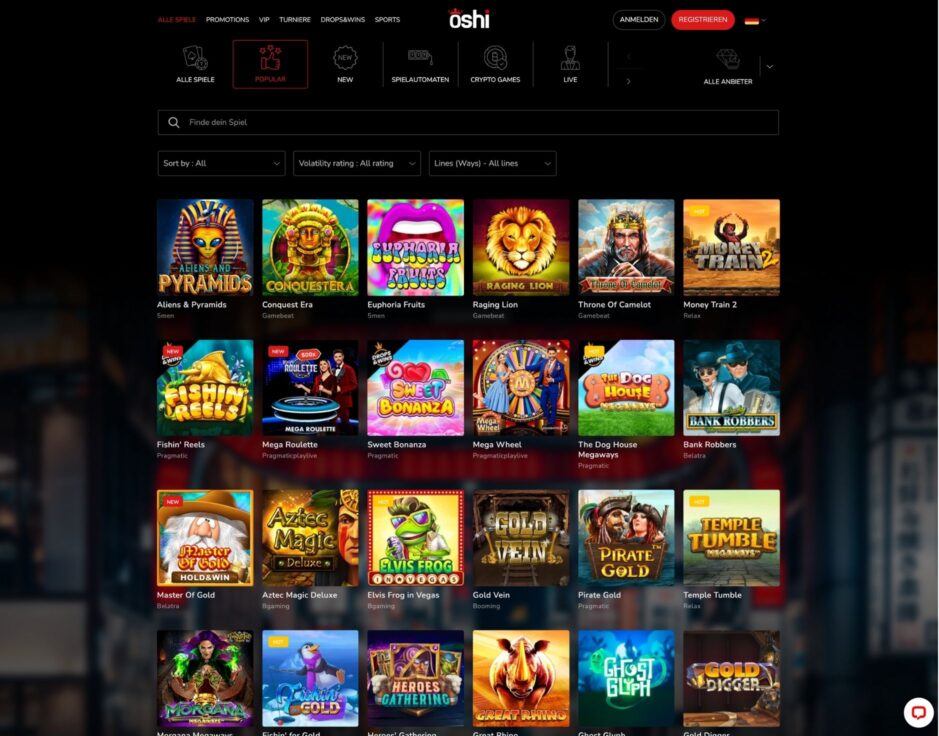 Game Selection Oshi Online Casino