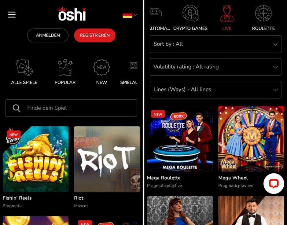 Oshi Online Casino Mobile