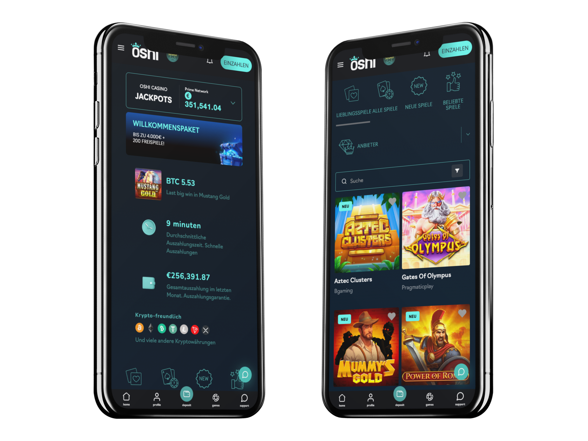 Screenshot der mobilen Oshi.io Schweiz Ansicht.
