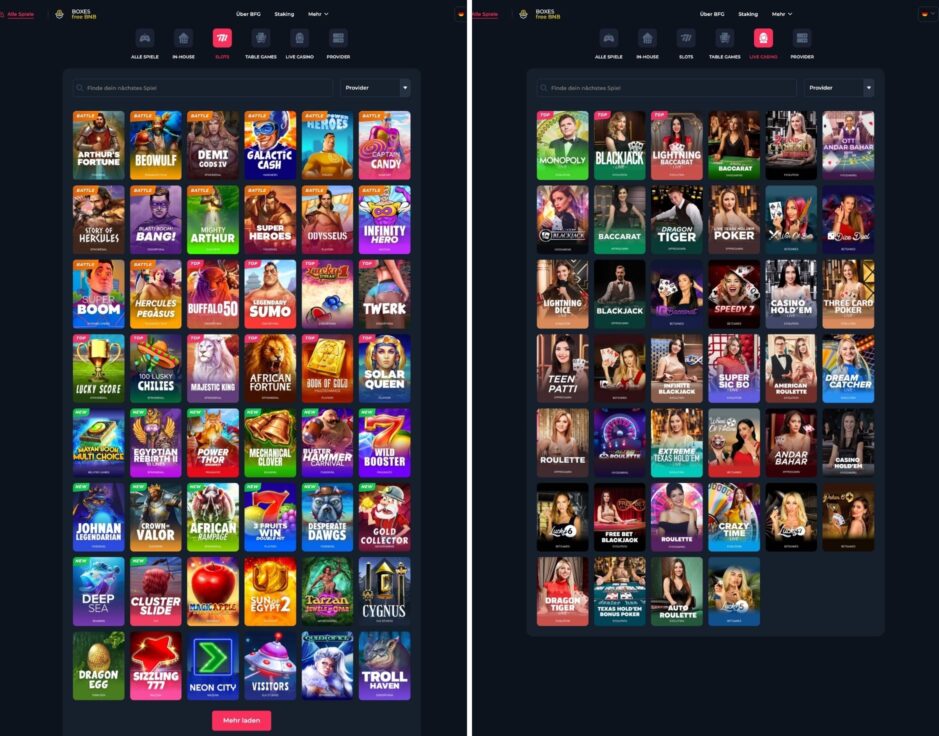 BetFury Online Casino Spielaudswahl