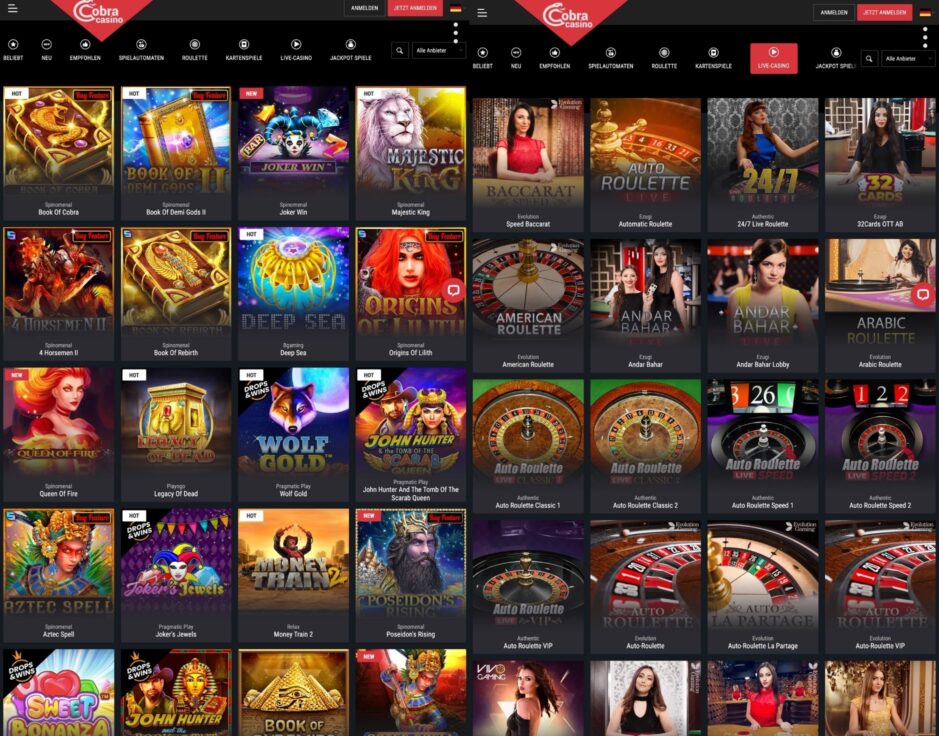 Spielauswahl Cobra Casino