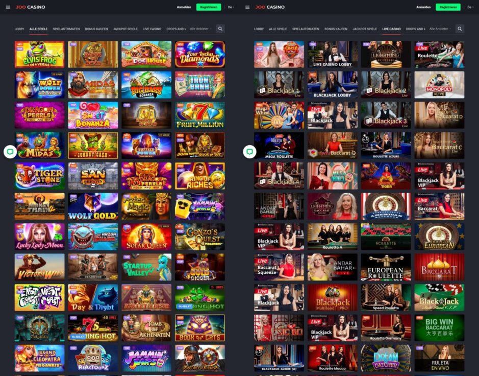 Spielauswahl Joo Casino