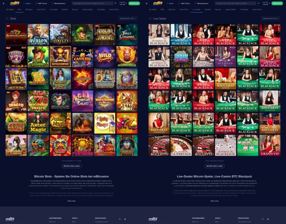 Spieleauswahl mBit Casino