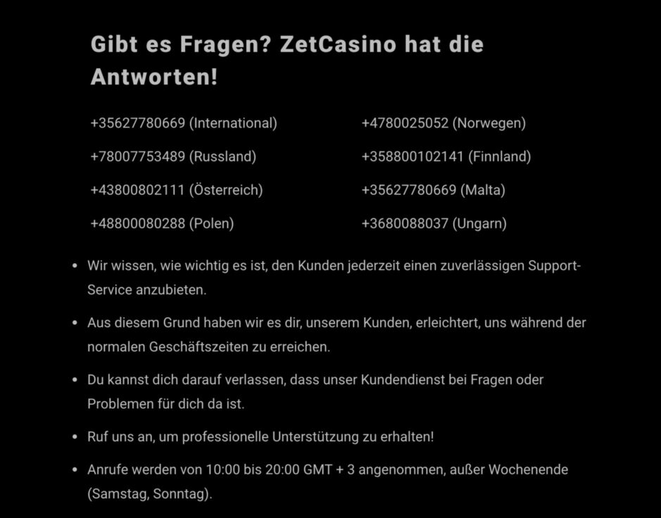 Hervorragender Kundenservice Zetcasino Live-Chat und telefonische Hilfe