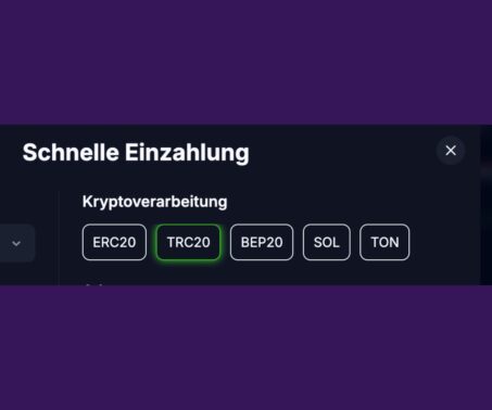 Das Bild zeigt den Einzahlunsvorgang bei Bets.io: Netzwerk Auswahl