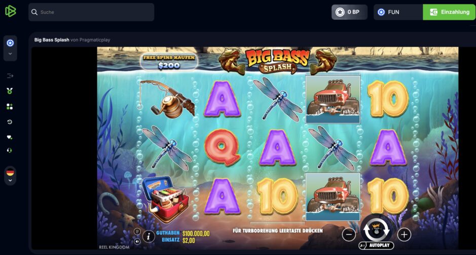 Das Bild zeigt, wie in der Demoversion Big Splash bei Bets.io DE gespielt wird