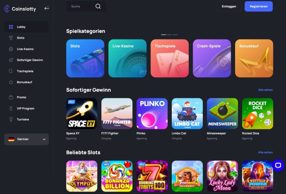 Spielauswahl Coinslotty