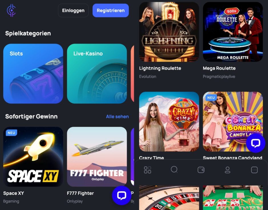 Spielauswahl Coinslotty Mobile App