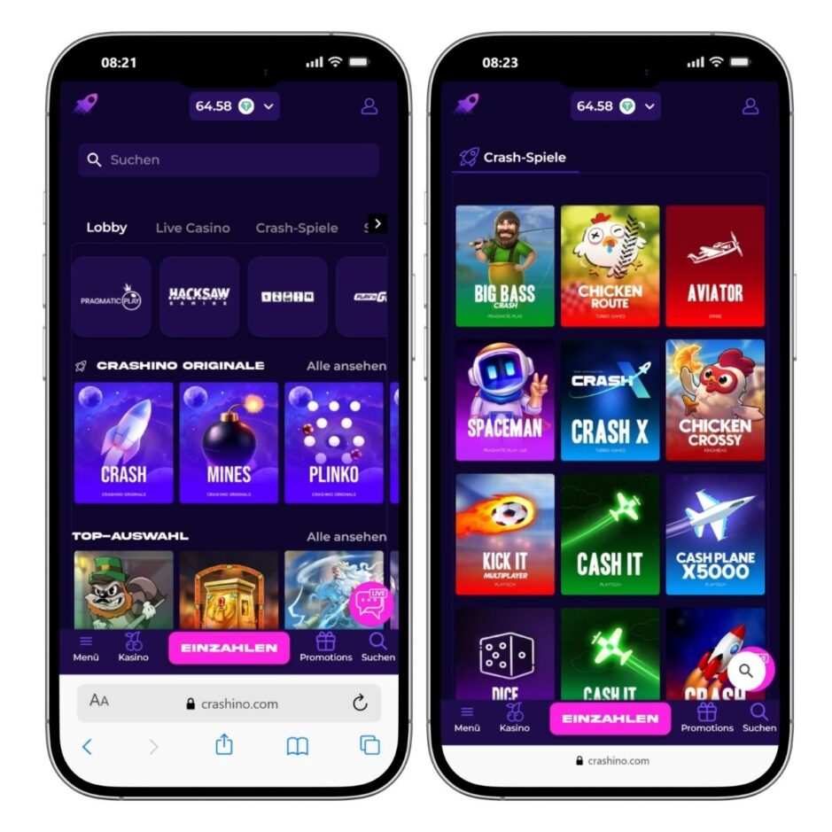 Das mobile Casino von Crashino
