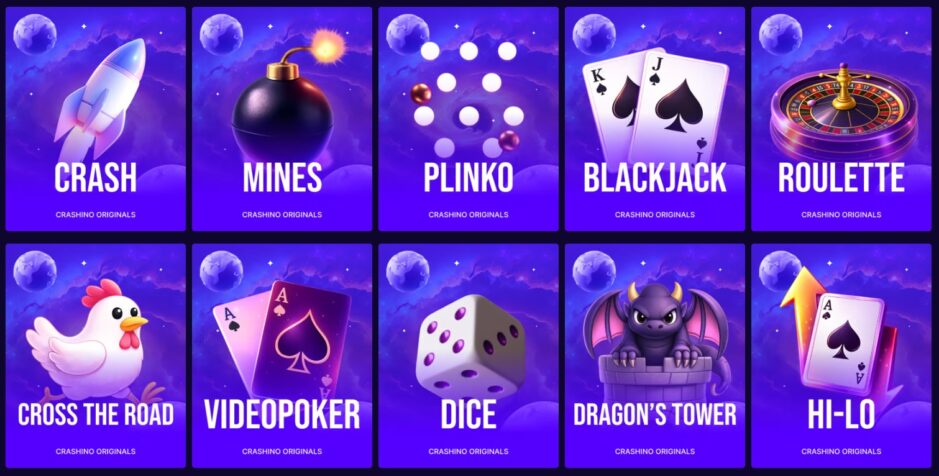 Auswahl an hauseigenen Spielen von Crashino