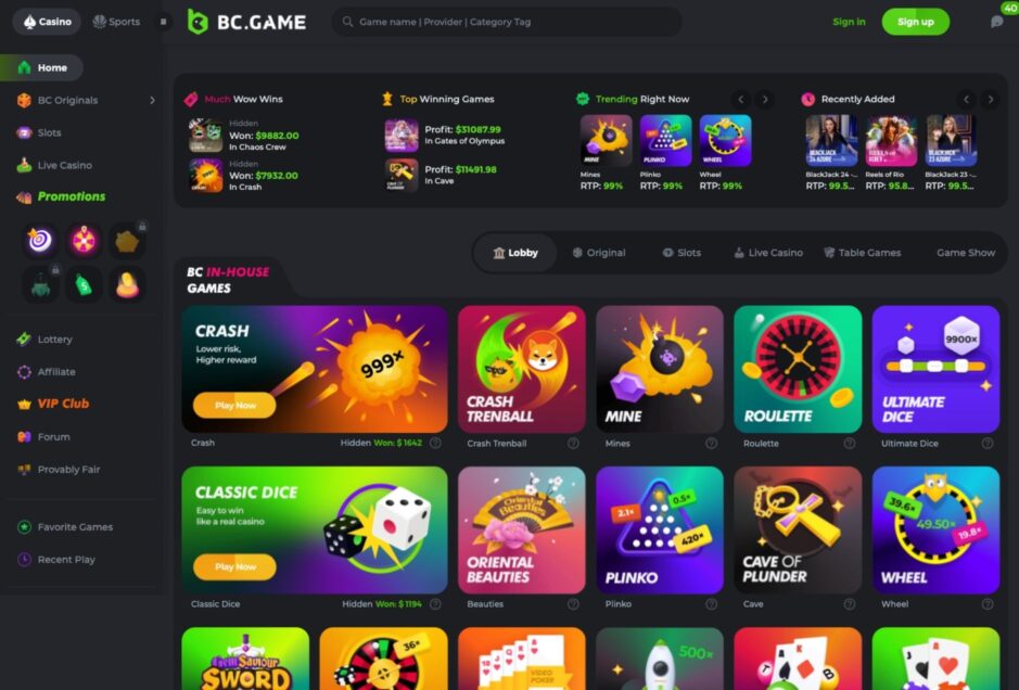 BC.Game Spielauswahl