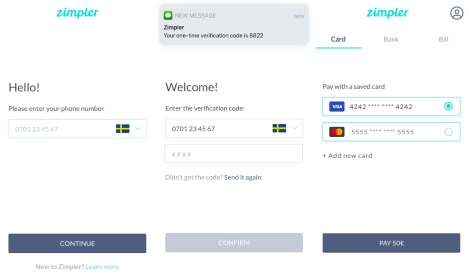 Zimpler Mobile Ansicht