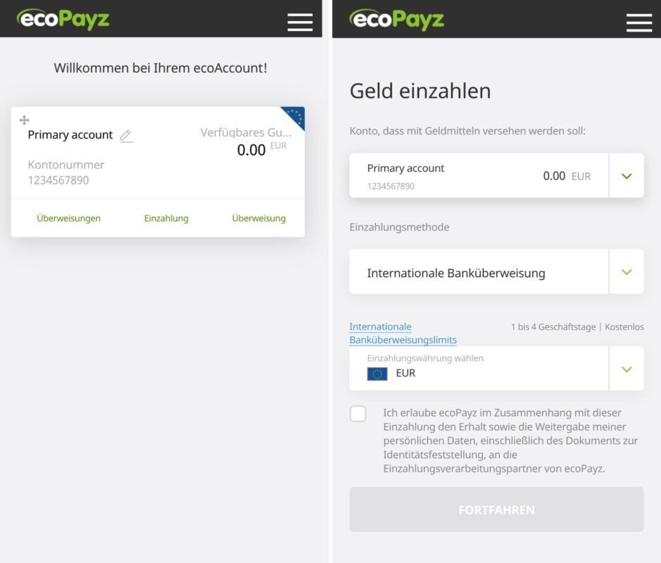 Mobile Ansicht ecoPayz