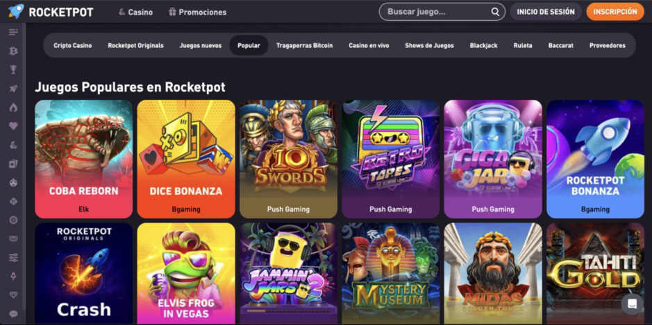 Gran variedad de juegos en el casino de RocketPot