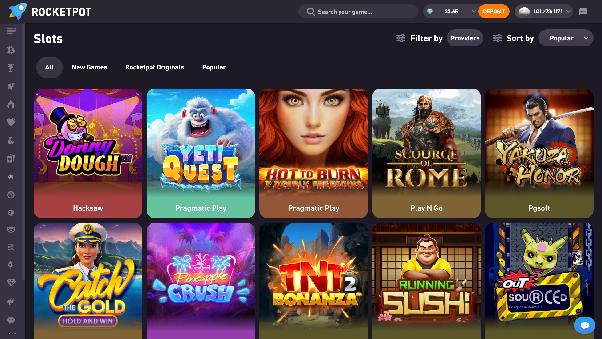rocketpot casino desktop screenshot