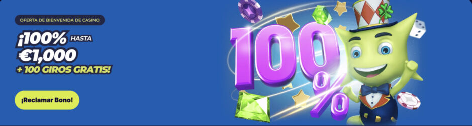 100% hasta 1000€ y 100 giros gratis en Casinoin