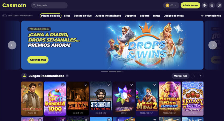 Sección de juegos Casinoin