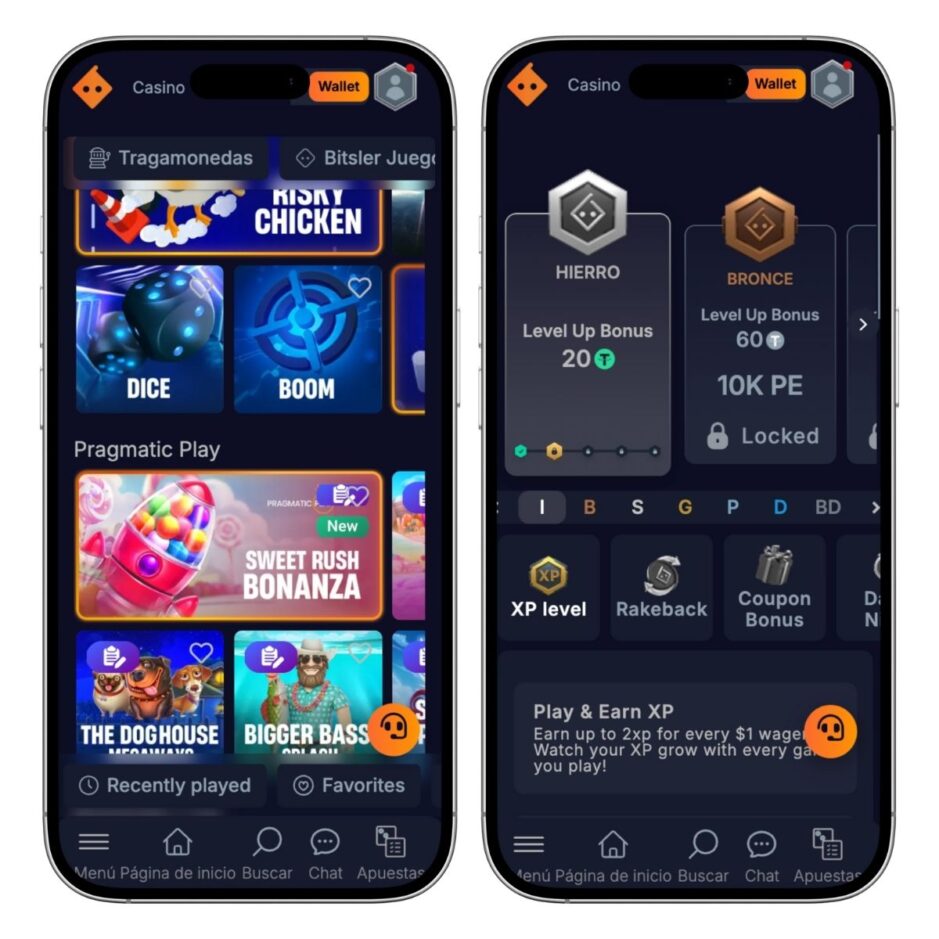 Visualización móvil. delcasino bitsler