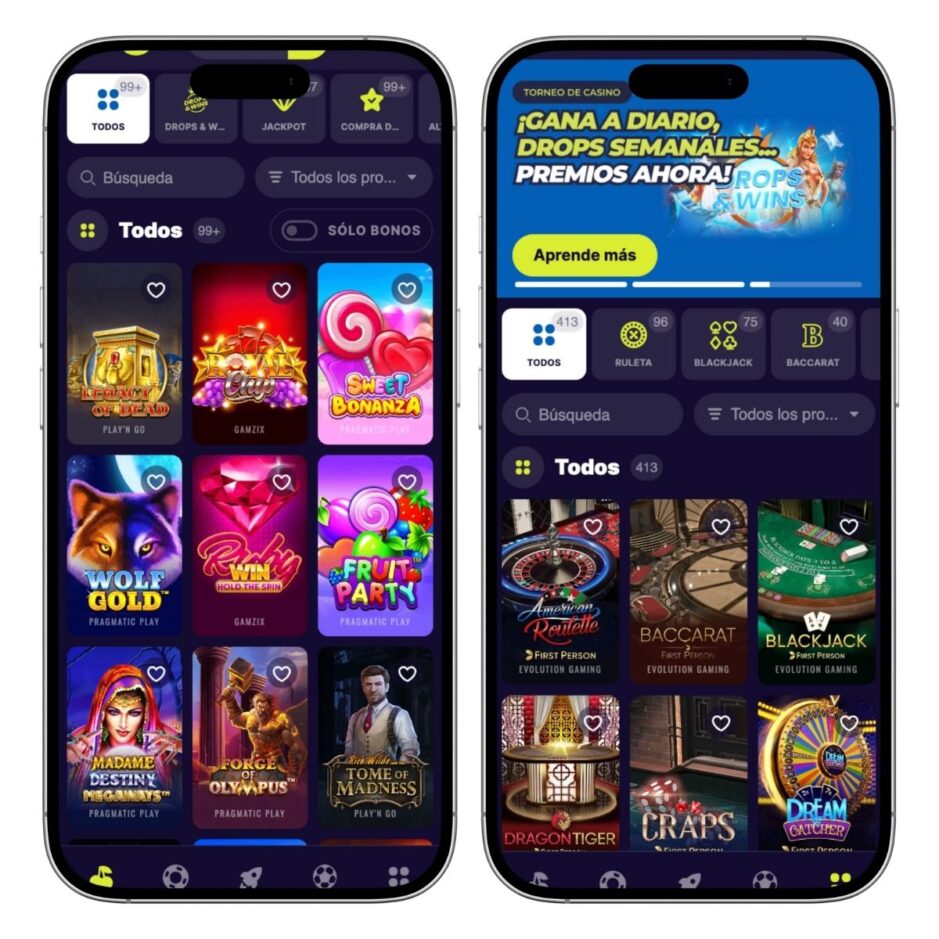 Versión móvil disponible para jugar a casinoin
