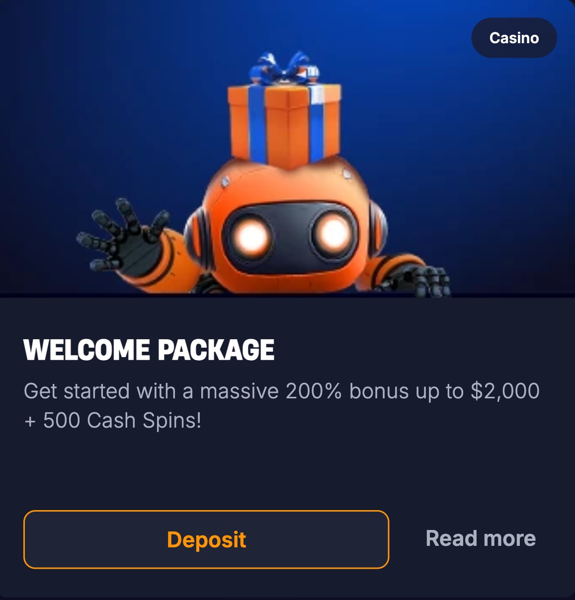 Das Bild zeigt den Willkommensbonus des Bitsler Casinos. Das Angebot verspricht bis zu $2.000
+ 500 Cash Spins. Darunter ist der Button für die Einzahlung.
