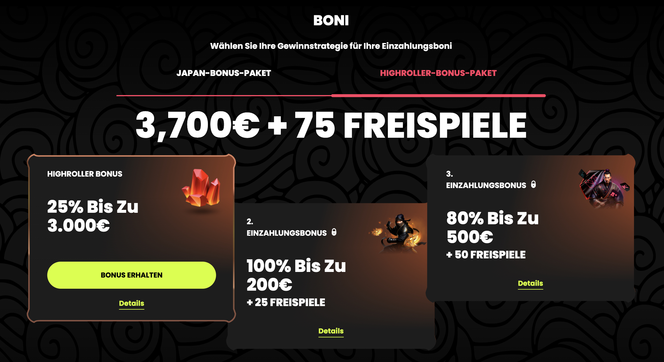 Beschreibung des Highroller Casino Bonus von SpinSamurai