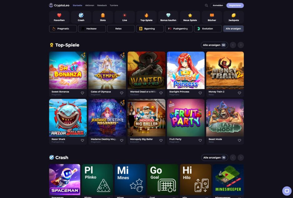 Spielauswahl CryptoLeo