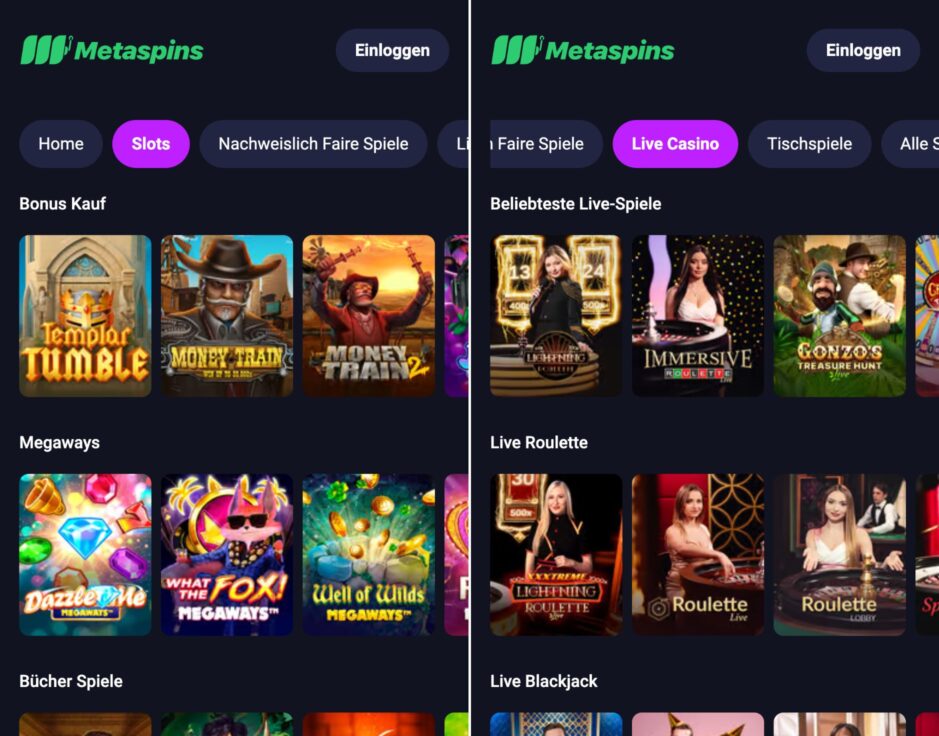 Metaspins Mobile Ansicht