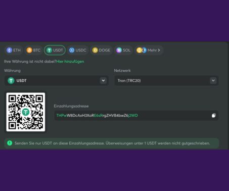 Das Bild zeigt, wie man eine Wallet Adresse kopieren kann zur Einzahlung