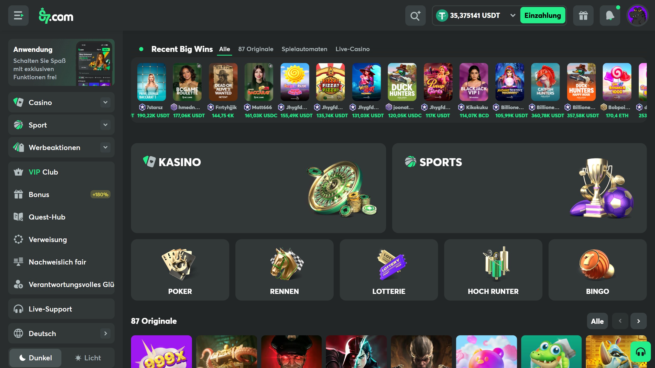 Screenshot des Casinos BC Game mit Spielen