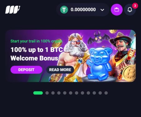 metaspins casino mobile lobby with welcome bonus banner and wallet icon