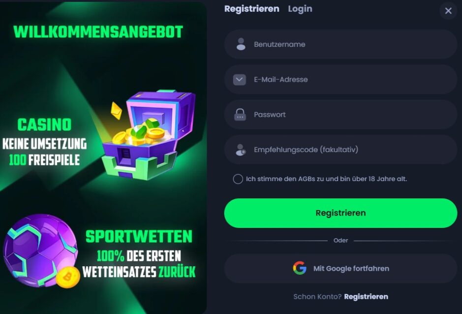 Screenshot des Anmeldeformulars von Jackbit