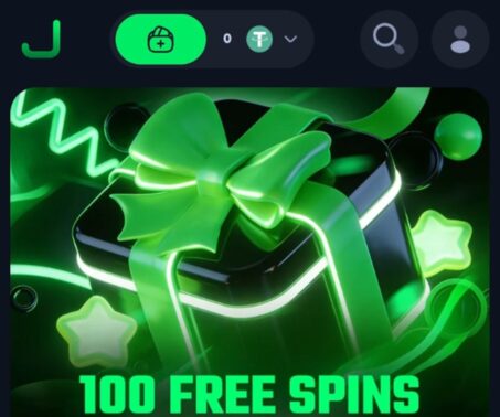 jackbit wallet button showing free spins promotion on the casino homepage
