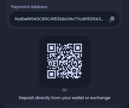jackbit crypto deposit screen showing payment address and qr code
