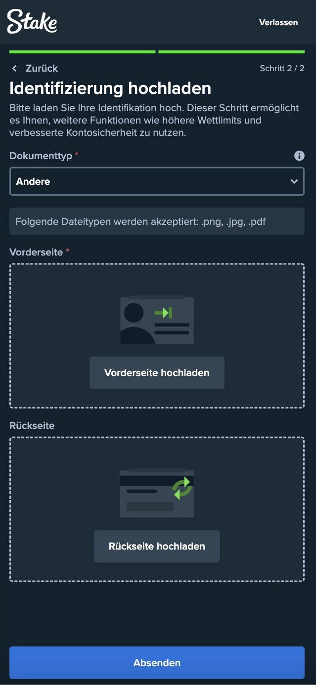 Um im Stake Casino spielen zu können, muss man seine Daten verifizieren.