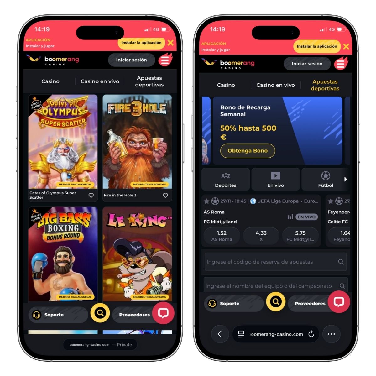 Casino profesional Boomerang para jugar y apostar