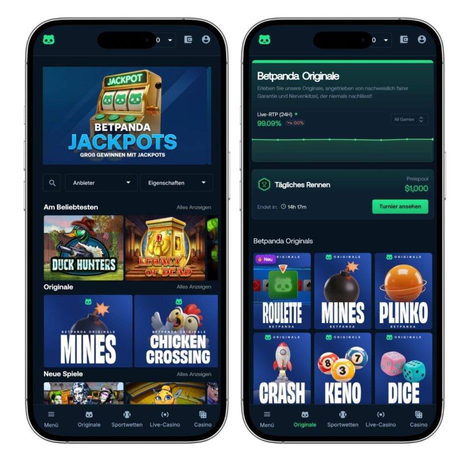 Screenshot des mobilen Betpanda Casinos
