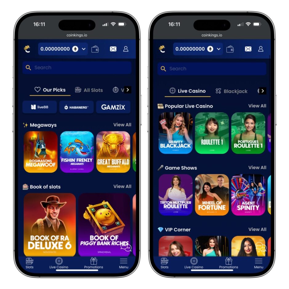 coinkings mobile casino screenshot