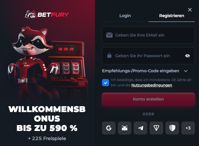 Das Bild zeigt die Registrierungsmaske bei BetFury CH