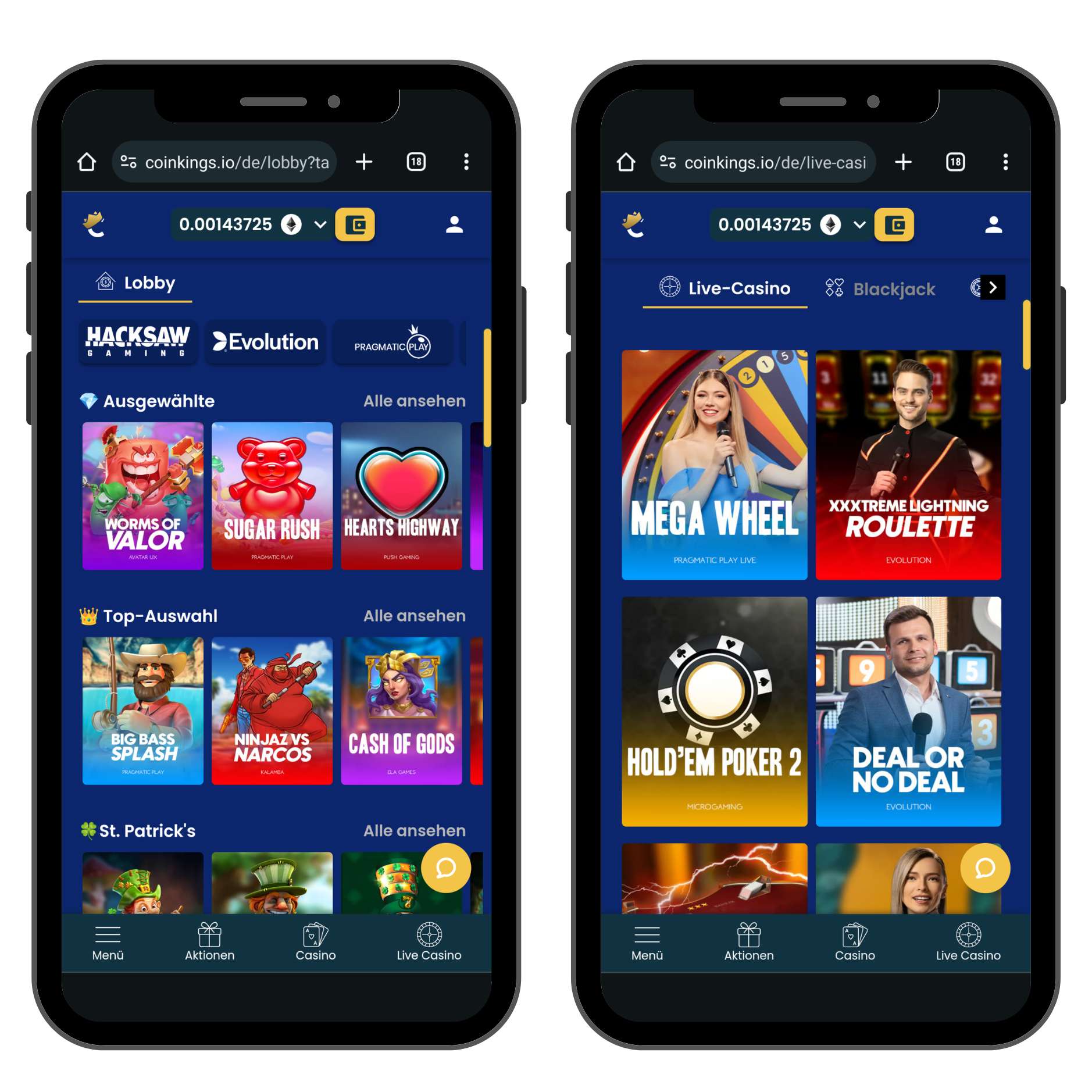 Screenshot der mobilen Coinkings Casino App