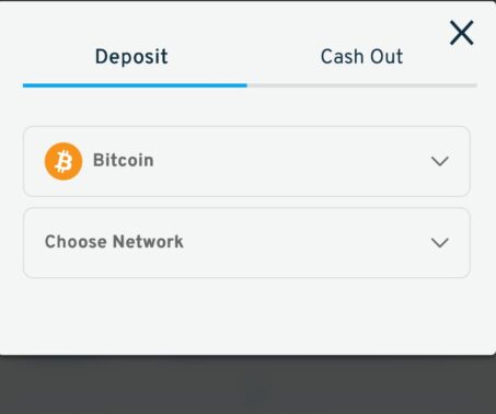 cryptorino deposit window with bitcoin selected as the payment method