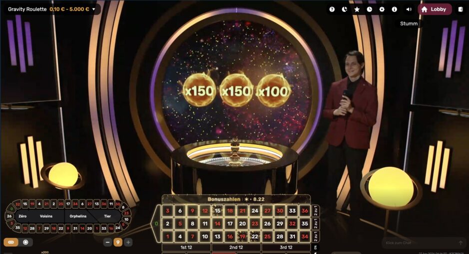Das Bild zeigt eine Live Aufnahme eines Roulette Spiels von Iconic21 im Cryptorino Casino DE