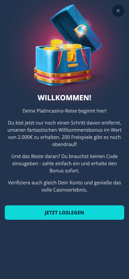Schritt 3 der Anmeldung im Platin Casino ohne OASIS