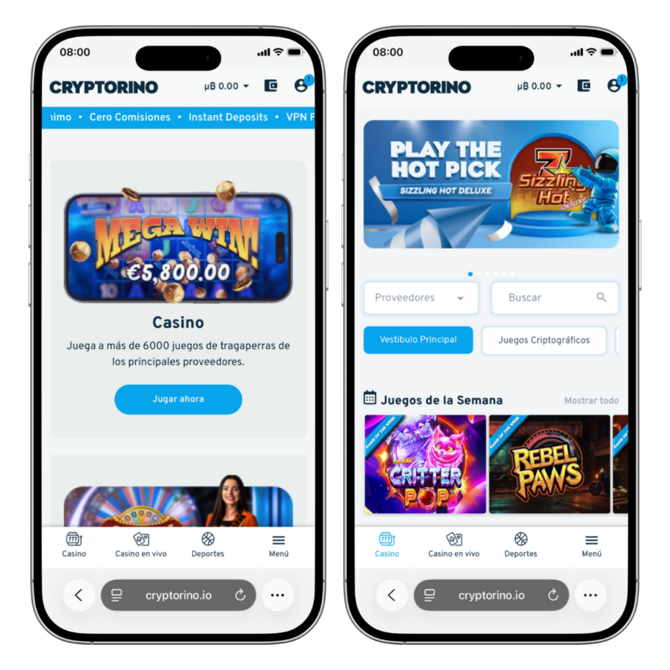 Cryptorino Casino Reseña Screenshot