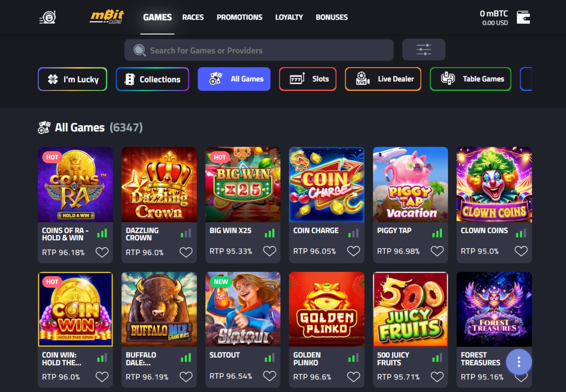 mbit casino desktop screenshot